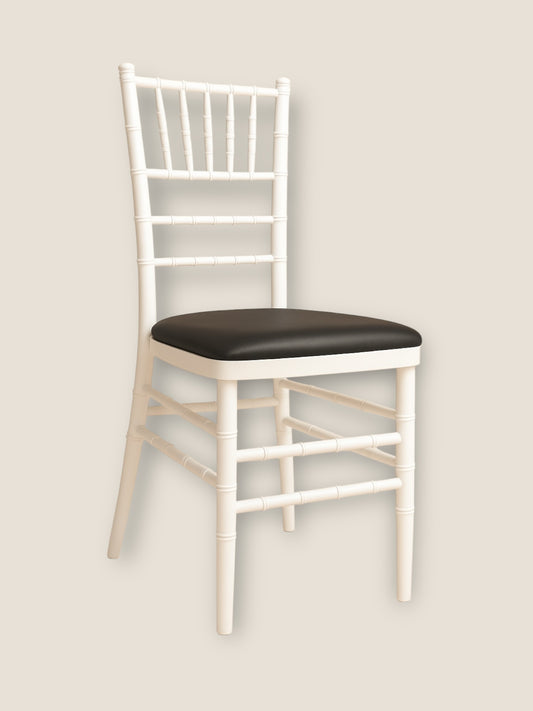 White Tiffany Chair Hire (with black cushion)