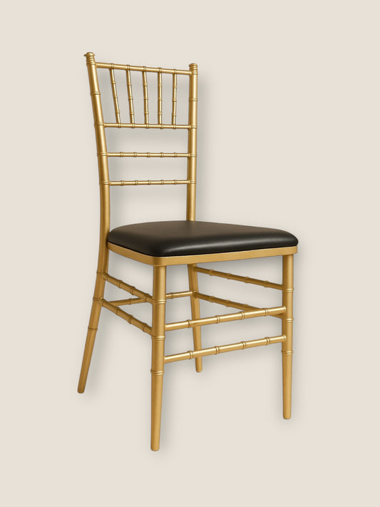 Gold Tiffany Chair Hire (with black cushion)