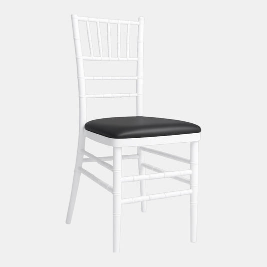 White Tiffany Chair Hire (with black cushion)